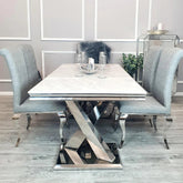Brescia 1.8M White Marble and Chrome Dining Table - Pendle Village Furniture